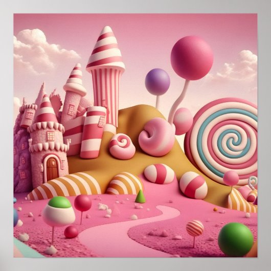 Roze Swirl Lollipop Snoep Landscène Poster (Voorkant)
