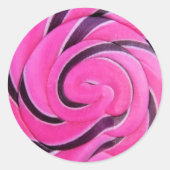 Roze Swirl Lolly Ronde Sticker (Voorkant)