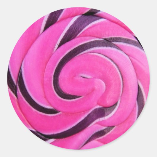 Roze Swirl Lolly Ronde Sticker (Voorkant)