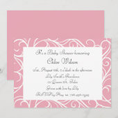  Roze Swirls Baby shower Invitation Kaart (Voorkant / Achterkant)