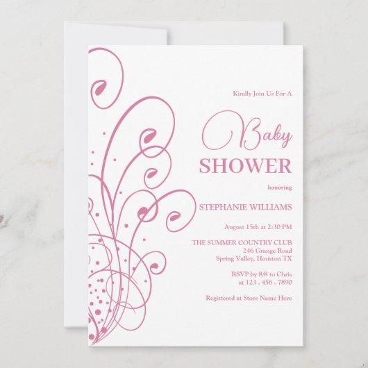 Roze Swirls & Flourishes Baby shower Kaart (Voorkant)