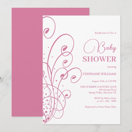 Roze Swirls & Flourishes Baby shower Kaart (Voorkant / Achterkant)