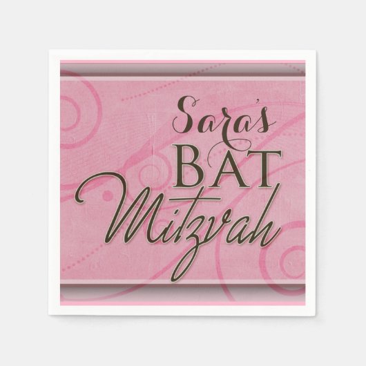 Roze swirly designer Bat Mitswa Servetten (Voorkant)