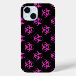 Roze symbool voor biogevaren iPhone 15 case