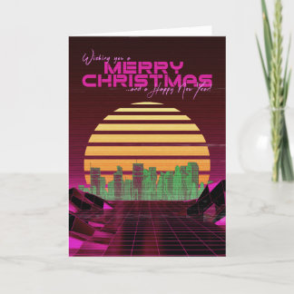 Roze Synthwave Kerstkaart Feestdagen Kaart