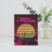 Roze Synthwave Kerstmis Feestdagenkaart (Staand voorkant)