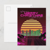 Roze Synthwave Kerstmis Feestdagenkaart (Voorkant / Achterkant)