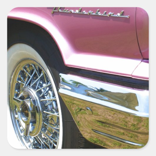 Roze T-Bird Thunderbird Vierkante Sticker (Voorkant)