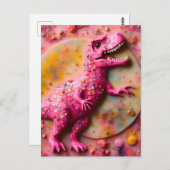 Roze T-Rex Briefkaart (Voorkant / Achterkant)