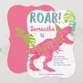 Roze, T-rex, Dinosaur, Girl, 3e verjaardag Kaart (Voorkant / Achterkant)