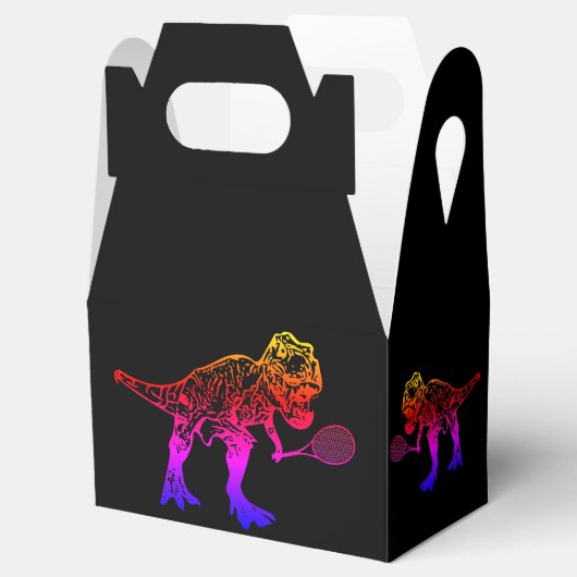 Roze T-Rex Dinosaur Tennis Player op Black Bedankdoosjes (Geopend)
