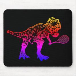 Roze T-Rex Dinosaur Tennis Player op Black Muismat