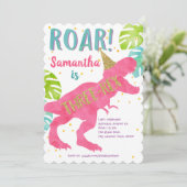 Roze, T-rex, Dinosaurus, Meisje, 3e verjaardag Kaart (Staand voorkant)