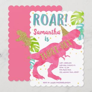 Roze, T-rex, Dinosaurus, Meisje, 3e verjaardag Kaart