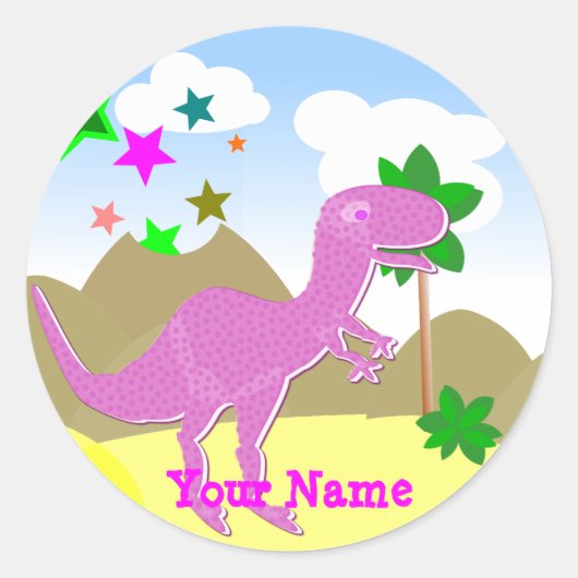 Roze T-Rex dinosaurus naam stickers (Voorkant)