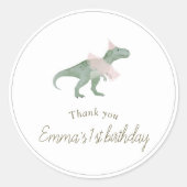 Roze T Rex Tutu Verjaardag Ronde Sticker (Voorkant)