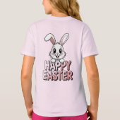 Roze T-shirt Gelukkig Pasen Witte Konijn (Achterkant)