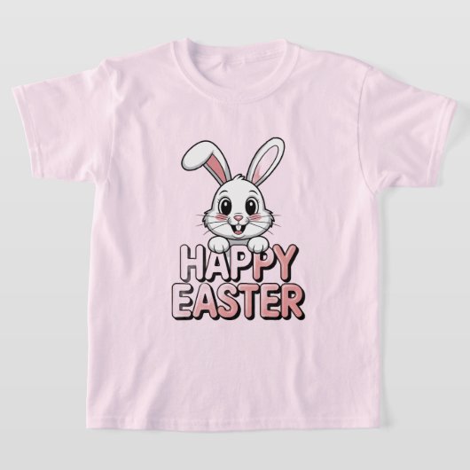 Roze T-shirt Gelukkig Pasen Witte Konijn (Laagn)