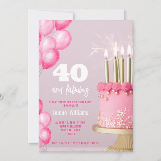 Roze taart ballonnen moderne 40e verjaardag kaart (Voorkant)