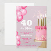 Roze taart ballonnen moderne 40e verjaardag kaart (Voorkant / Achterkant)