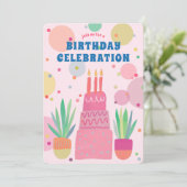 Roze Taart Bubbels grillige VERJAARDAG PARTIJ Cust Kaart (Staand voorkant)