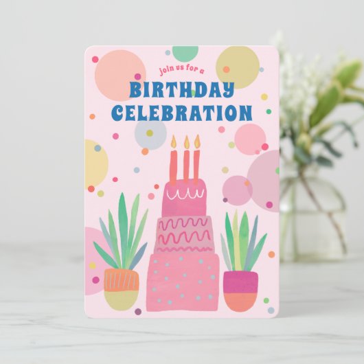 Roze Taart Bubbels grillige VERJAARDAG PARTIJ Cust Kaart (Staand voorkant)