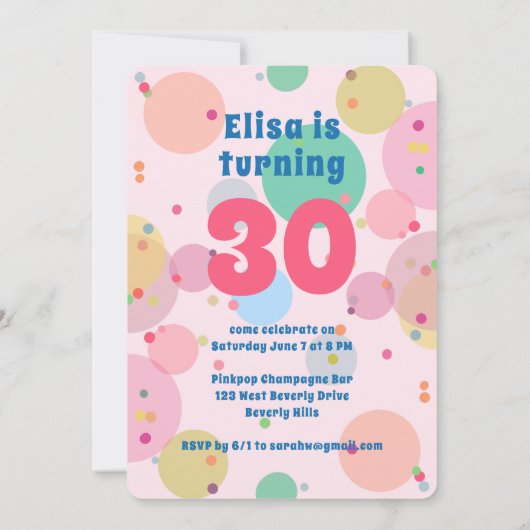 Roze Taart Bubbels grillige VERJAARDAG PARTIJ Cust Kaart (Achterkant)