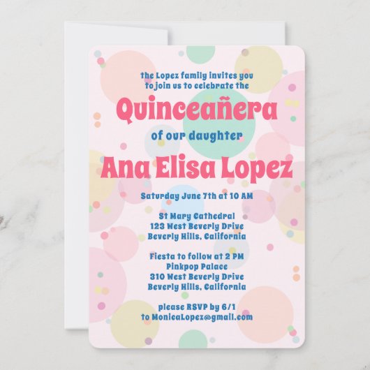 Roze Taart Bubbels Whimsical QUINCEANERA Custom Kaart (Achterkant)