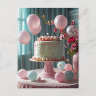 Roze Taart En Ballonnen Briefkaart