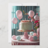 Roze Taart En Ballonnen Kaart (Voorkant)