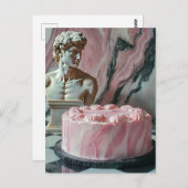 Roze taart en een marmeren standbeeld briefkaart (Voorkant / Achterkant)