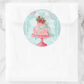 Roze taart en kronen ronde sticker (Tas)