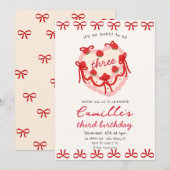 Roze Taart & Rode boog Verjaardag Uitnodiging (Voorkant / Achterkant)