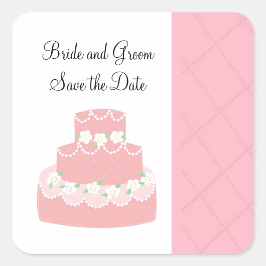Roze Taart Save the Date Vierkante Sticker (Voorkant)