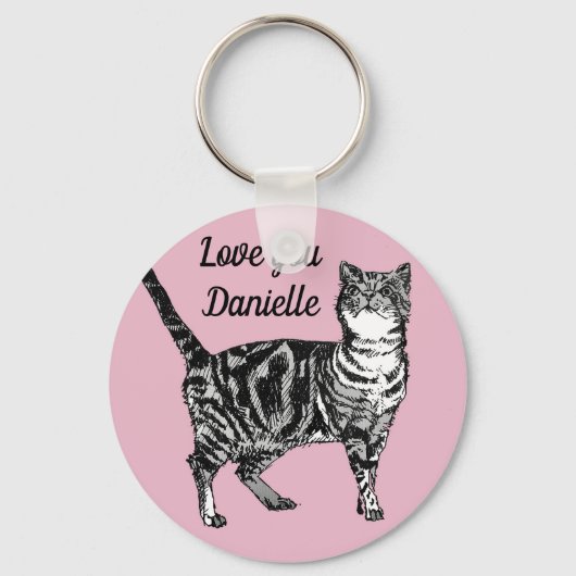 Roze Tabby Cat Cats Kat Girls Name Key Ring Sleutelhanger (Voorkant)