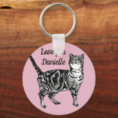 Roze Tabby Cat Cats Kat Girls Name Key Ring Sleutelhanger (Voorkant)