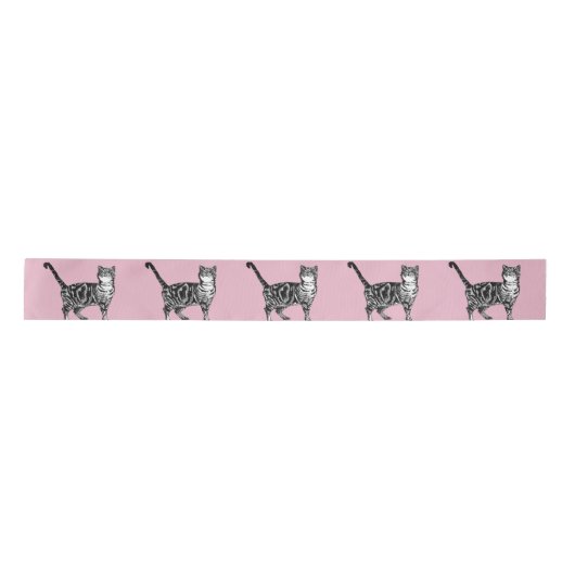 Roze Tabby kat kattekatten schattig Satin Ribbon Satijnen Lint (Voorkant)