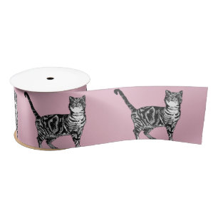 Roze Tabby kat kattekatten schattig Satin Ribbon Satijnen Lint