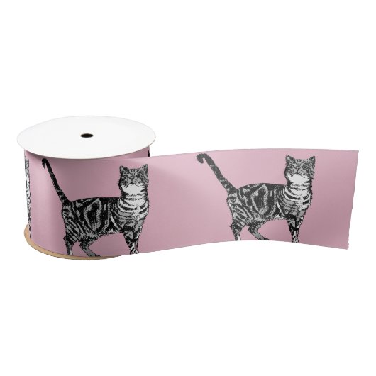 Roze Tabby kat kattekatten schattig Satin Ribbon Satijnen Lint (Spoel)