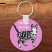 Roze Tabby Kat Katten Felroze Meisjesnaam Sleutelh Sleutelhanger (Voorkant)