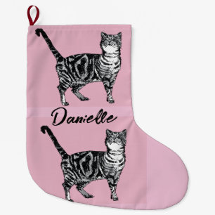 Roze Tabby Kat Katten Huisdier Kunst Kerstkous Grote Kerstsok