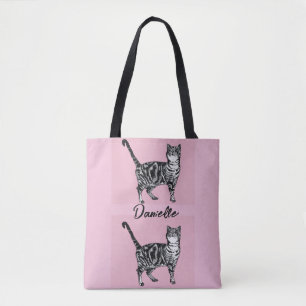 Roze Tabby Kat Katten Huisdier Kunst Kerstkous Tote Bag