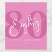 Roze tachtig 80e tachtigste verjaardagsfeestgesche wijn etiket (Enkel label)