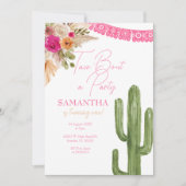 Roze Taco Cactus eerste verjaardag uitnodiging (Voorkant)