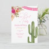 Roze Taco Cactus eerste verjaardag uitnodiging (Staand voorkant)