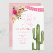 Roze Taco Cactus eerste verjaardag uitnodiging (Voorkant / Achterkant)