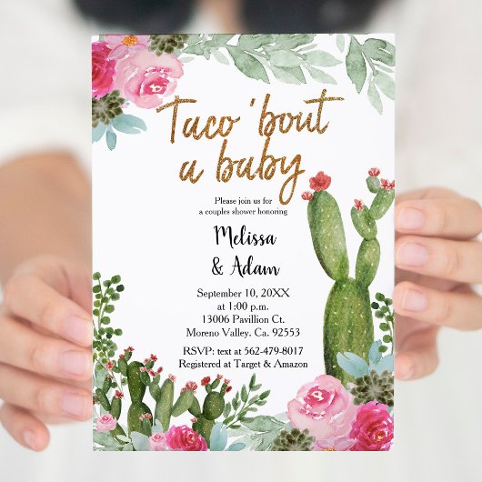 Roze Taco over een Baby Cactus Baby shower Kaart