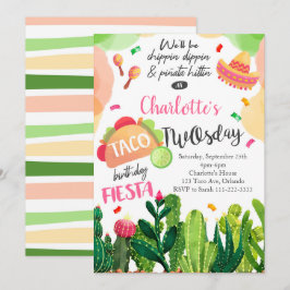 Roze Taco Twosday Meisjes Verjaardag Fiesta Uitnod Kaart