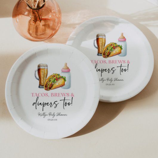 Roze Taco's Brouwen en Luiers ook! Baby Shower Papieren Bordje