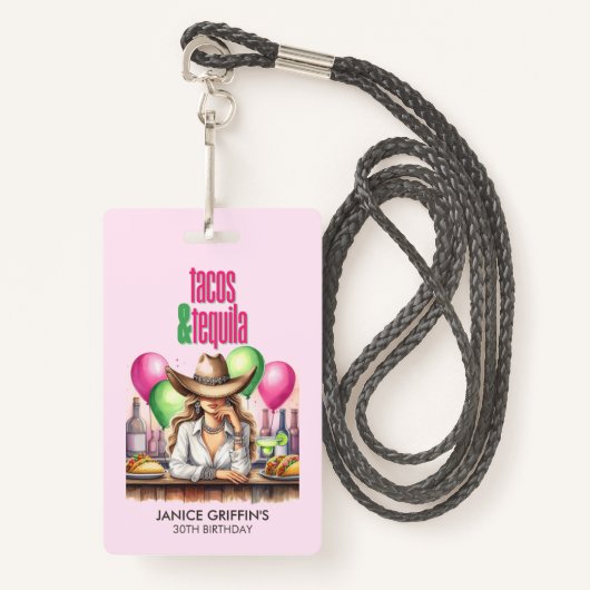 Roze Tacos Verjaardag Bachelorette Bruidsfeestje Badge (Voorkant met draagriem)